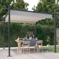 vidaXL Paviljong med infällbart tak 3x3 m gräddvit