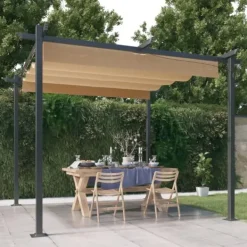 vidaXL Paviljong med infällbart tak 3x3 m taupe