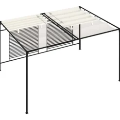 New Paviljong med infällbart tak 3x4 m - Stabil utomhusstruktur | Färg: Gräddvit | Storlek: 3x4x2,3 m Valvbågar, Spaljéer, Bersåer & Pergolor