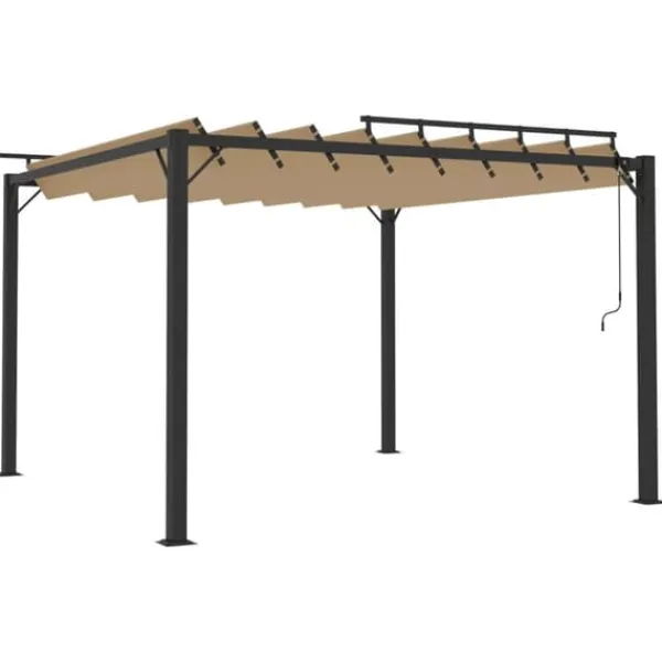 Outlet Paviljong med lamelltak 3x3 m taupe tyg och aluminium Valvbågar, Spaljéer, Bersåer & Pergolor