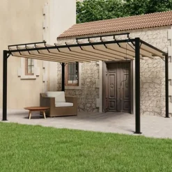 vidaXL Paviljong med lamelltak 3x4 m taupe tyg och aluminium