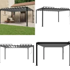 Sale Paviljong med lamelltak 3x4 m antracit tyg och aluminium - Paviljong - Paviljonger - Home & Living Valvbågar, Spaljéer, Bersåer & Pergolor