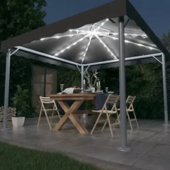 Paviljong med ljusslinga LED 300x300 cm antracit aluminium Tält & Lusthus