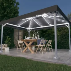 Online Paviljong med ljusslinga LED 400x300 cm antracit aluminium Tält & Lusthus