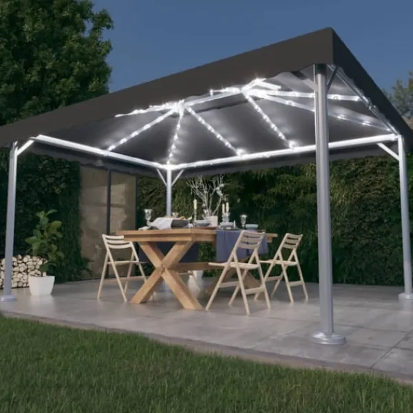 Online Paviljong med ljusslinga LED 400x300 cm antracit aluminium Tält & Lusthus