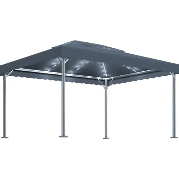 Online Paviljong med ljusslinga LED 400x300 cm antracit aluminium Tält & Lusthus