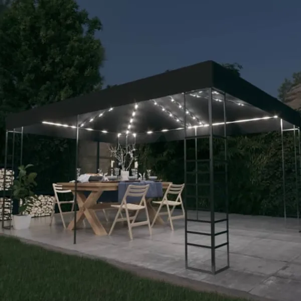 vidaXL Paviljong med ljusslinga LED 3x4 m antracit