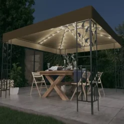 vidaXL Paviljong med ljusslinga LED 3x3 m taupe