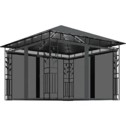 vidaXL Paviljong med myggnät och ljusslinga LED 3x3x2,73m antracit