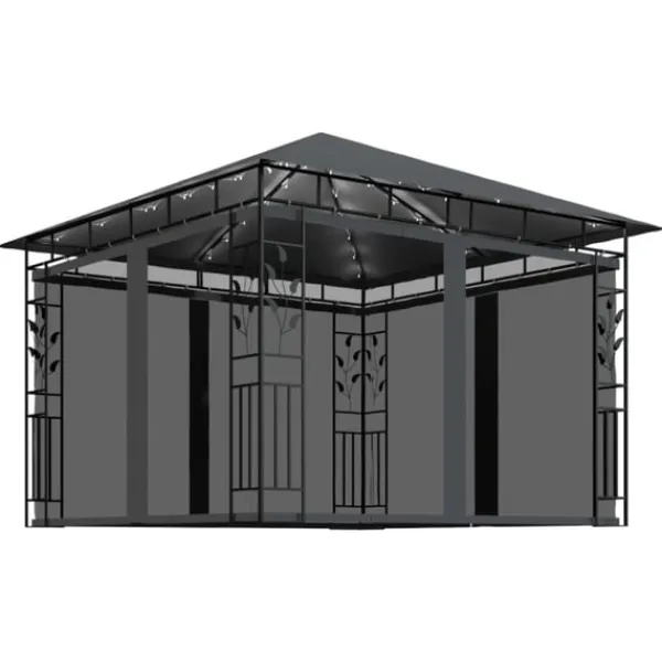 vidaXL Paviljong med myggnät och ljusslinga LED 3x3x2,73m antracit