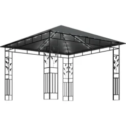 vidaXL Paviljong med myggnät och ljusslinga LED 3x3x2,73m antracit