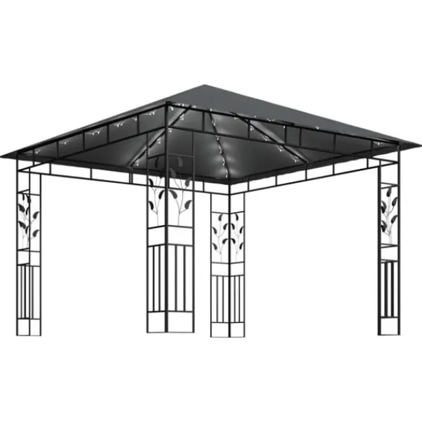vidaXL Paviljong med myggnät och ljusslinga LED 3x3x2,73m antracit