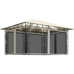 Paviljong med myggnät och solcellsdriven ljusslinga | Färg: Gräddvit | Storlek: 4x3x2,73 m Tält & Lusthus