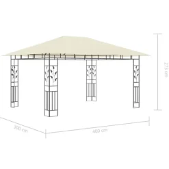 Paviljong med myggnät och solcellsdriven ljusslinga | Färg: Gräddvit | Storlek: 4x3x2,73 m Tält & Lusthus