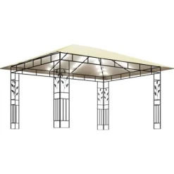 Paviljong med myggnät och solcellsdriven ljusslinga | Färg: Gräddvit | Storlek: 4x3x2,73 m Tält & Lusthus