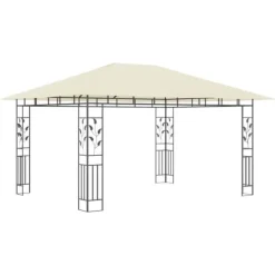 Paviljong med myggnät och solcellsdriven ljusslinga | Färg: Gräddvit | Storlek: 4x3x2,73 m Tält & Lusthus