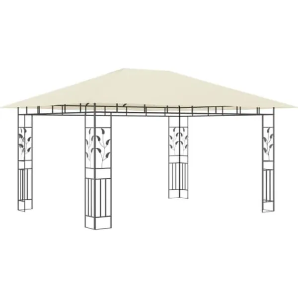 Paviljong med myggnät och solcellsdriven ljusslinga | Färg: Gräddvit | Storlek: 4x3x2,73 m Tält & Lusthus