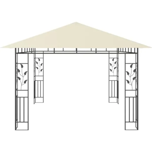 Paviljong med myggnät och solcellsdriven ljusslinga | Färg: Gräddvit | Storlek: 4x3x2,73 m Tält & Lusthus