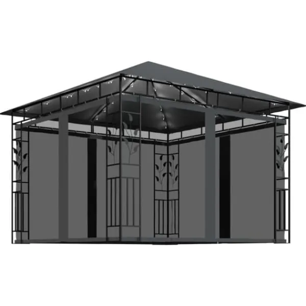 vidaXL Paviljong med myggnät och ljusslinga LED 3x3x2,73m antracit