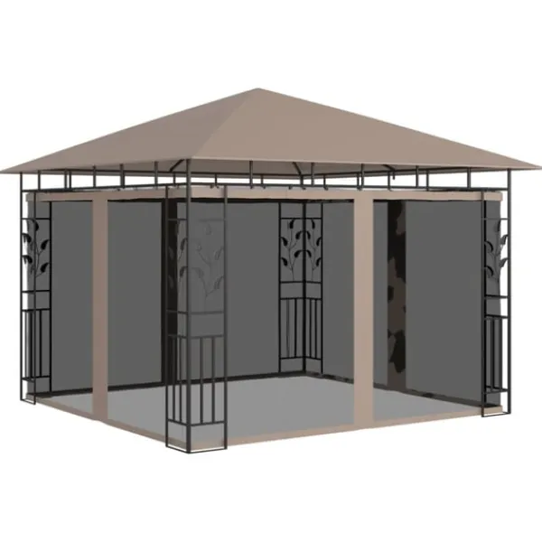 Clearance Paviljong med myggnät 3x3x2,73 m taupe 180 g/m² Tält & Lusthus