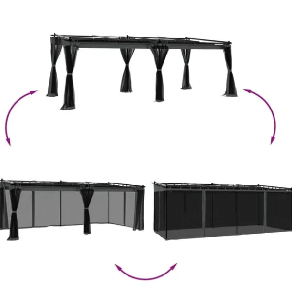 vidaXL Paviljong med nätväggar antracit 6x3 m stål