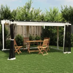 New Paviljong med nätväggar gräddvit 4x3 m stål Valvbågar, Spaljéer, Bersåer & Pergolor