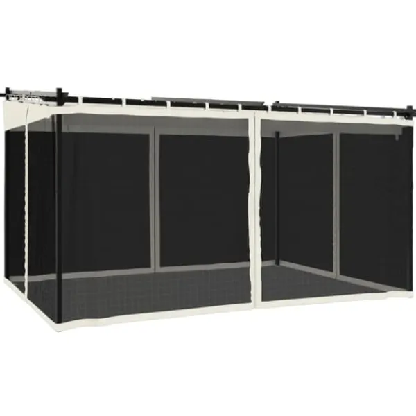 New Paviljong med nätväggar gräddvit 4x3 m stål Valvbågar, Spaljéer, Bersåer & Pergolor