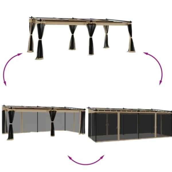 vidaXL Paviljong med nätväggar taupe 6x3 m stål