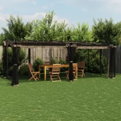 vidaXL Paviljong med nätväggar taupe 6x3 m stål
