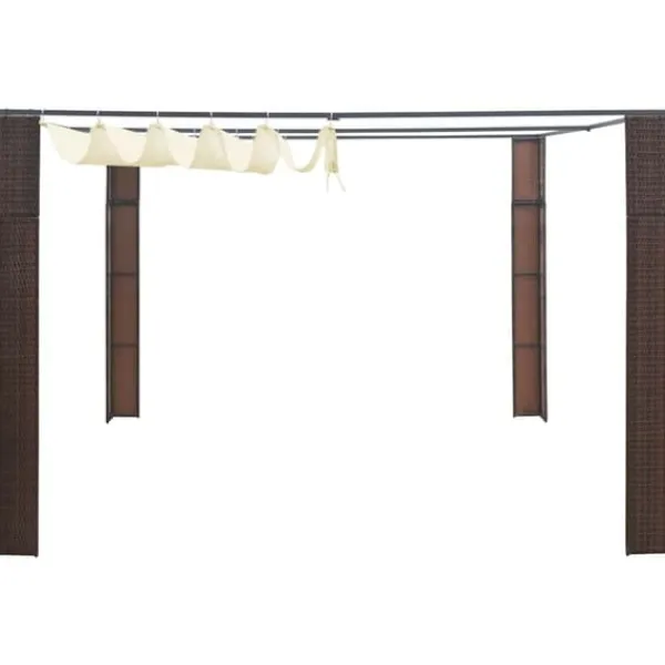 Paviljong med skjutbart tak - Utomhusgazebo i konstrotting | Färg: Brun/Gräddvit | Storlek: 300x300x220 cm Valvbågar, Spaljéer, Bersåer & Pergolor