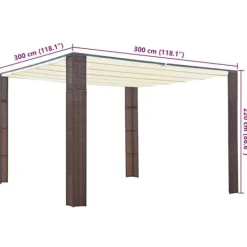 Paviljong med skjutbart tak - Utomhusgazebo i konstrotting | Färg: Brun/Gräddvit | Storlek: 300x300x220 cm Valvbågar, Spaljéer, Bersåer & Pergolor