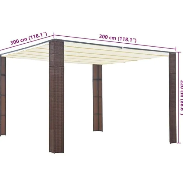 Paviljong med skjutbart tak - Utomhusgazebo i konstrotting | Färg: Brun/Gräddvit | Storlek: 300x300x220 cm Valvbågar, Spaljéer, Bersåer & Pergolor