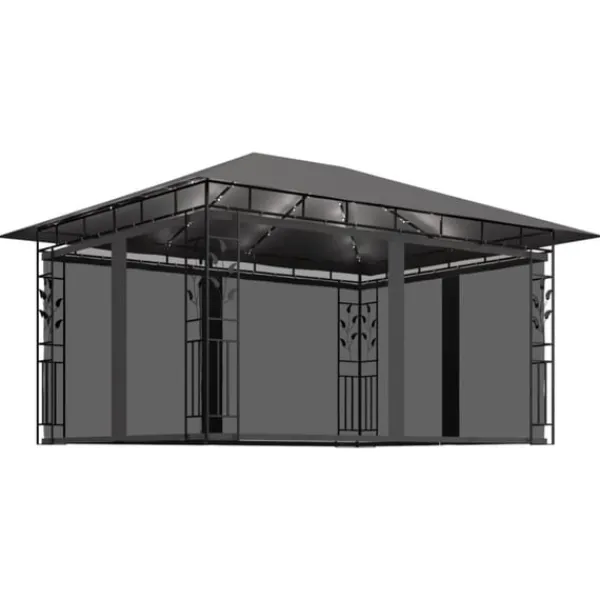 vidaXL Paviljong myggnät ljusslinga LED 4x3x2,73 m antracit 180 g/m²