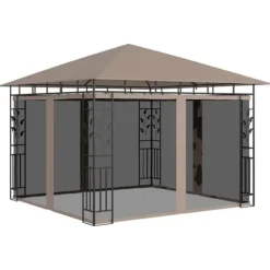 New Paviljong myggnät och ljusslinga LED 3x3x2,73 m taupe 180 g/m² - Paviljong - Paviljonger - Home & Living Tält & Lusthus
