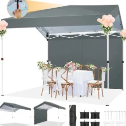 Paviljong, Vattentåligt Tyg, Justerbara Höjder,3x3m, Grå