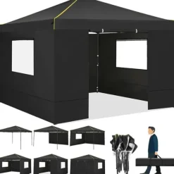 Hot Paviljong, Vattentåligt Tyg, Lätt Att Sätta Upp,Svart Tält & Lusthus