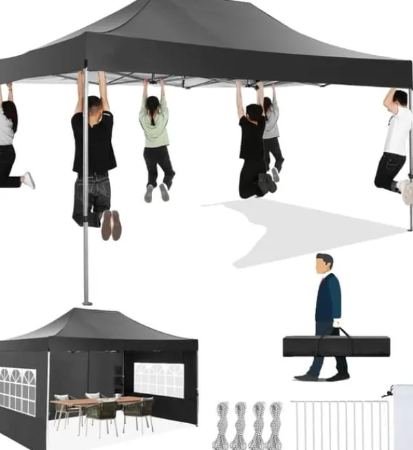 Paviljong, Vattentät, Vindskyddande, Höjdjusterbar,Svart, 3x4.5M