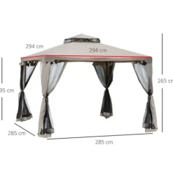 Best Paviljong 3x3 m med 4 sidoväggar, metall/polyester, grå – vädertålig Tält & Lusthus