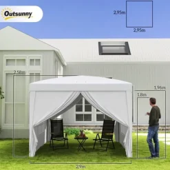 Sale Paviljong 3x3 m med 4 sidoväggar & fönster, UV-skydd, stål/oxford, väska, vit Tält & Lusthus