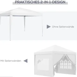Sale Paviljong 3x3 m med 4 sidoväggar & fönster, UV-skydd, stål/oxford, väska, vit Tält & Lusthus