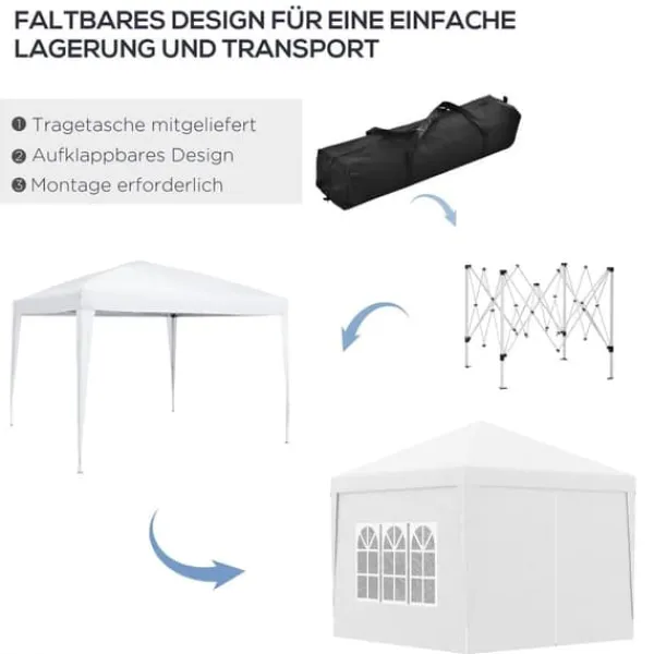 Sale Paviljong 3x3 m med 4 sidoväggar & fönster, UV-skydd, stål/oxford, väska, vit Tält & Lusthus