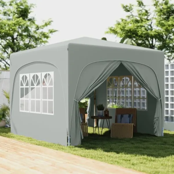 Paviljong 3x3 m pop-up, vattenavvisande, vintertålig, UV-skydd 50+, 4 sidoväggar & väska, ljusgrå