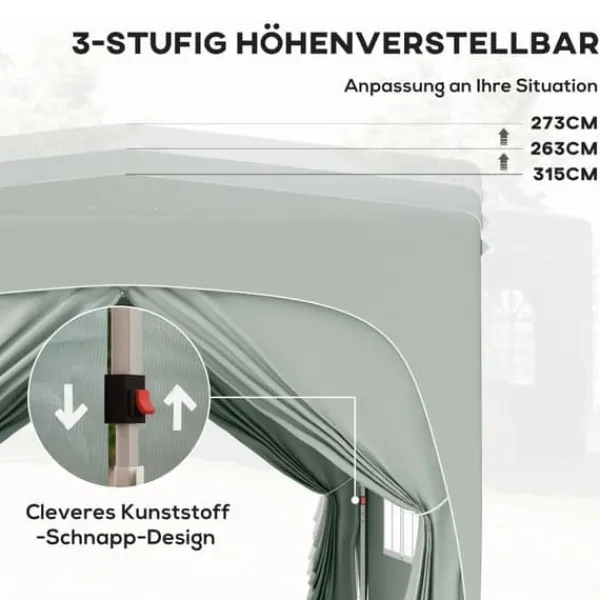 Paviljong 3x3 m pop-up, vattenavvisande, vintertålig, UV-skydd 50+, 4 sidoväggar & väska, ljusgrå