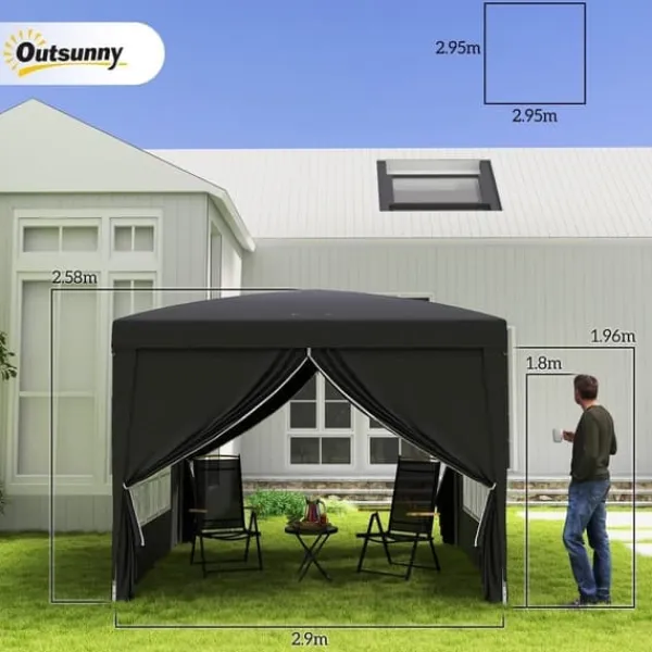 Best Paviljong 3x3 m, vattenavvisande och vintertålig pop-up UV-skydd 50+, 4 sidoväggar och väska, svart Tält & Lusthus