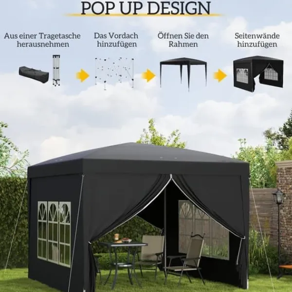 Best Paviljong 3x3 m, vattenavvisande och vintertålig pop-up UV-skydd 50+, 4 sidoväggar och väska, svart Tält & Lusthus