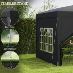 Best Paviljong 3x3 m, vattenavvisande och vintertålig pop-up UV-skydd 50+, 4 sidoväggar och väska, svart Tält & Lusthus