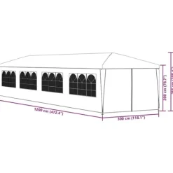 Paviljong 3x12 m vit - Partytält med sidopaneler | Färg: Vit | Storlek: 3x12 m Tält & Lusthus