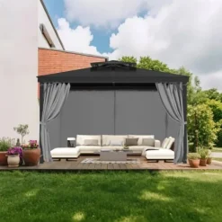 Online Paviljonggardiner, 284x284x204 cm, Grå, Vattentät Polyester Tält & Lusthus
