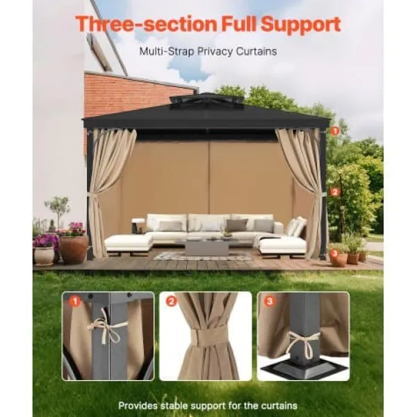 Paviljonggardiner, 340x283x203 cm, Khaki, Vattentät polyester