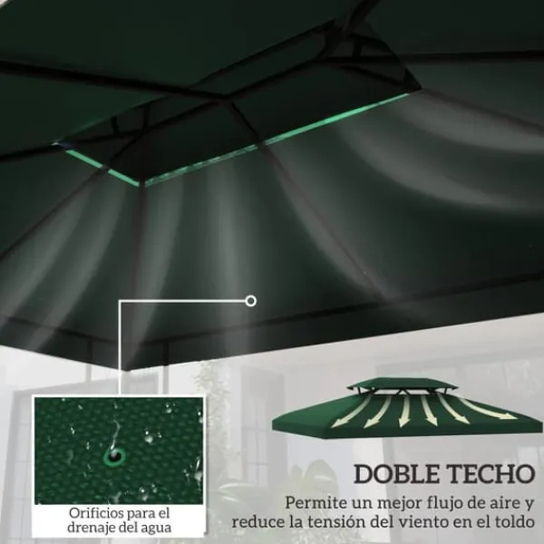 Paviljong/Gazebo Ersättningstak - 4 x 3 m - Dubbelt Tak - UV-skydd - Grön Tält & Lusthus